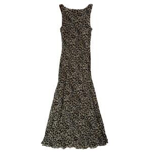 100% SILK 90'S MAXI MESH LEOPARD / CHEETAH PRINT DRESS